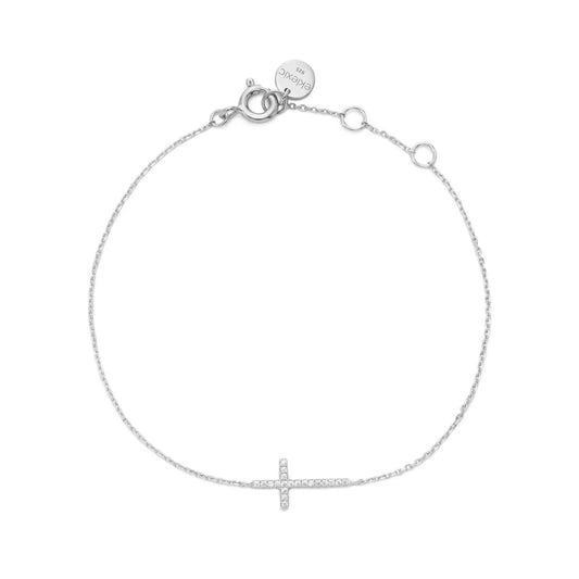 Eklexic - Women's Horizontal Cubic Zirconia Cross Bracelet