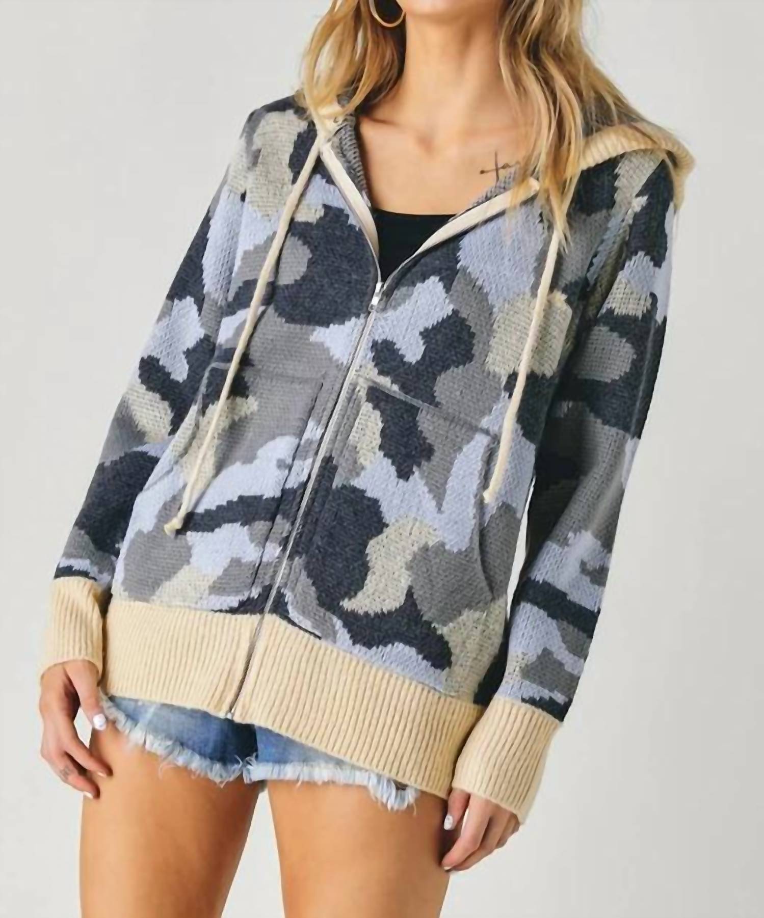 Davi & Dani - Military Zip Up Hoodie - Plus
