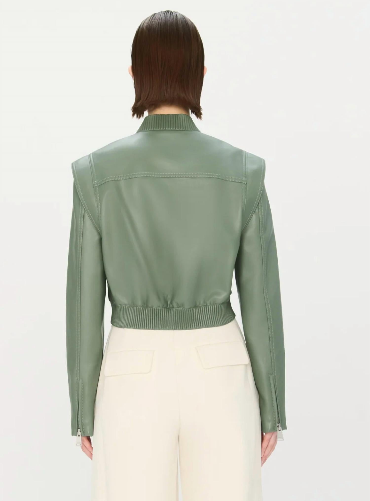 SIMKHAI Doreen Boxy Bomber Jacket in park slope - women's jacket - detail view