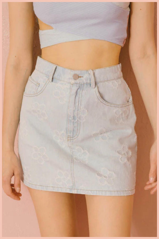 Storia - Daisy Embossed Denim Mini Skirt