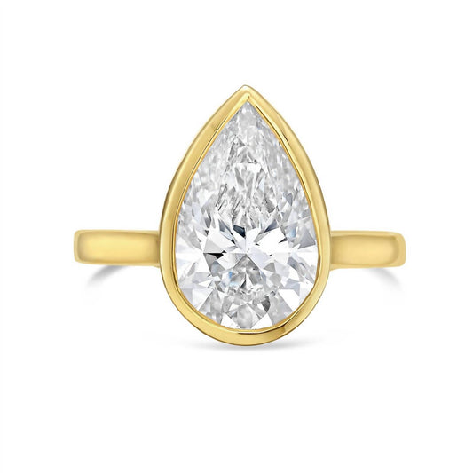 Diana M Jewels - Women's Pear Shape Lab Grown Diamond Bezel Solitaire Ring ( 12.00 Ct)