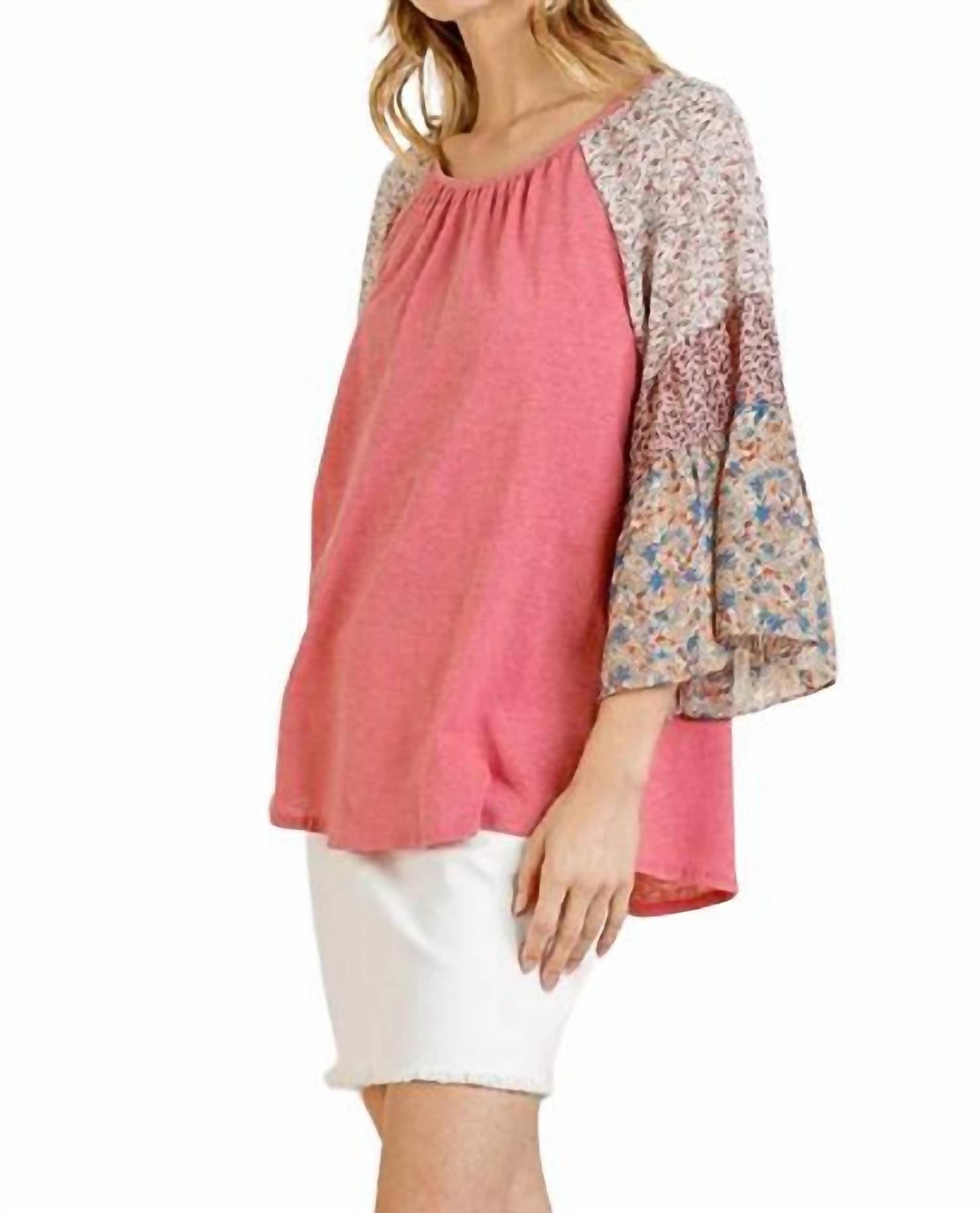 Umgee - Mixed Print Bell Sleeve Top