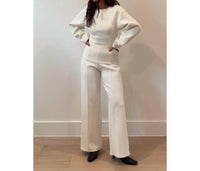 Et Clet - Statement Sleeve Fitted Waist Cotton Knit Top
