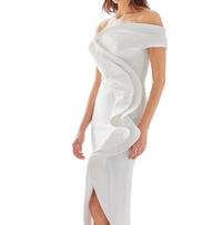 Tarik Ediz Asymmetrical Ruffled Prom Dress in ivory - women's dress - alternate view
