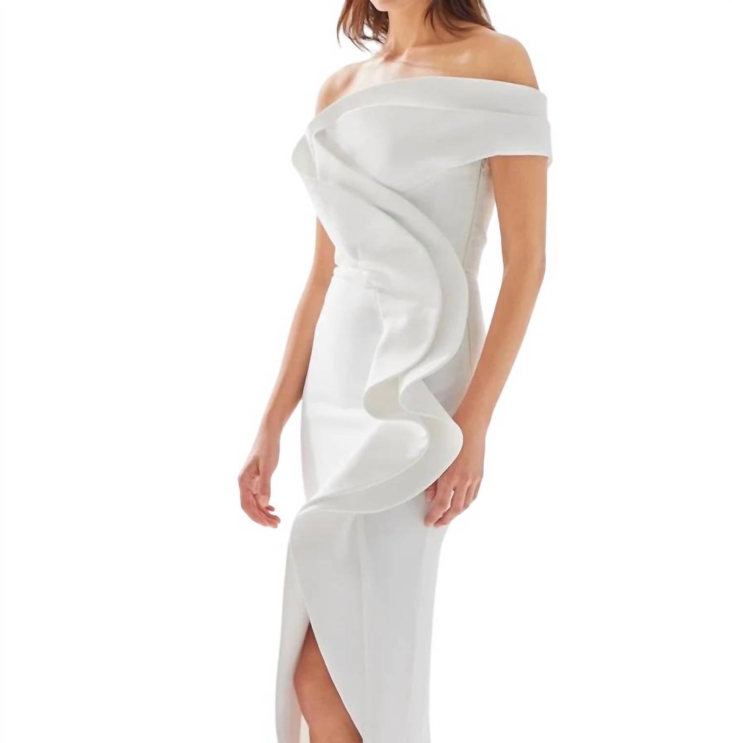 Tarik Ediz Asymmetrical Ruffled Prom Dress in ivory - women's dress - alternate view