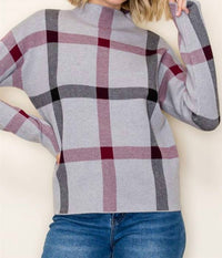 STACCATO Check Pattern Jacquard Mock Neck Sweater in heather grey - women's sweater - view 4