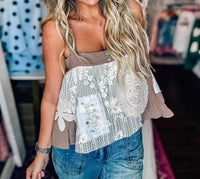 Pol - Sunset Patch Flirty Babydoll Top