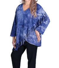 Maria de Guadalajara Fringe Cotton Gauze Top in washed blue - women's blouse