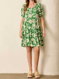 Baevely By Wellmade - Dolly Floral Print Balloon Sleeve Tiered Dress