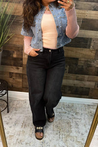 Cozy Co. - Pearl Denim Short Sleeve Shrug Top