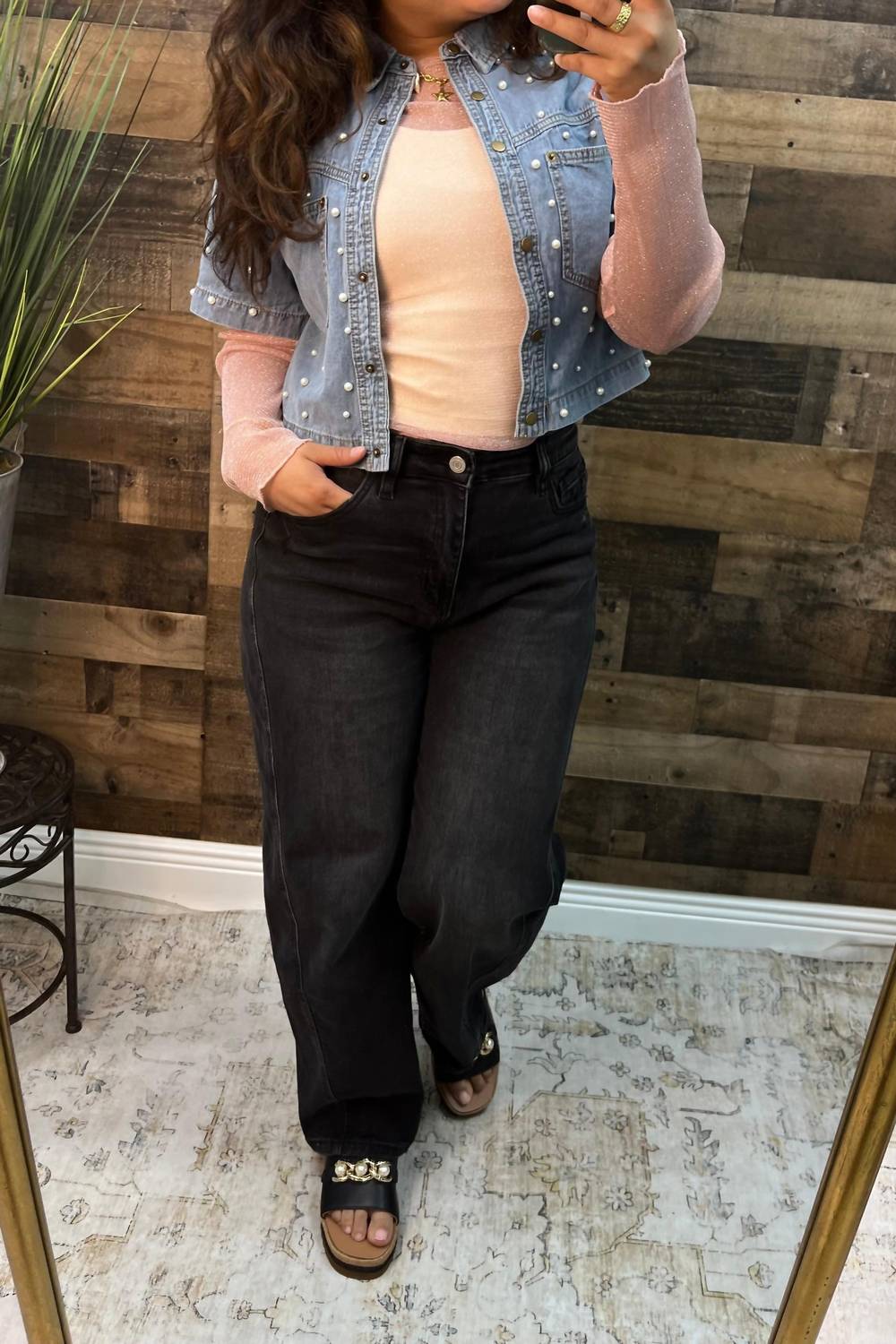 Cozy Co. - Pearl Denim Short Sleeve Shrug Top
