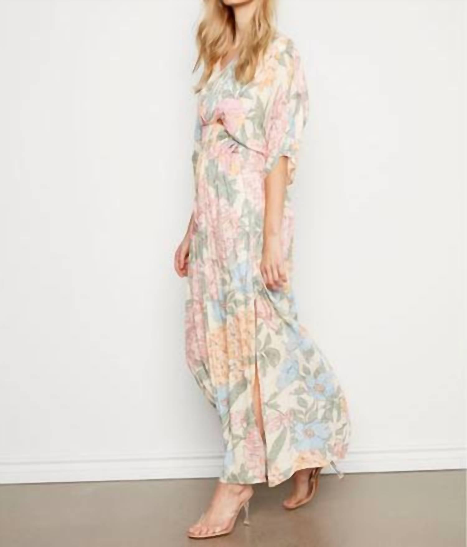 Charlie B - Dolman Short Sleeves Maxi Dress With Side Slits