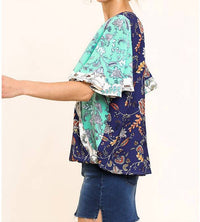 Umgee - Floral Bell Sleeve Crossbody Top