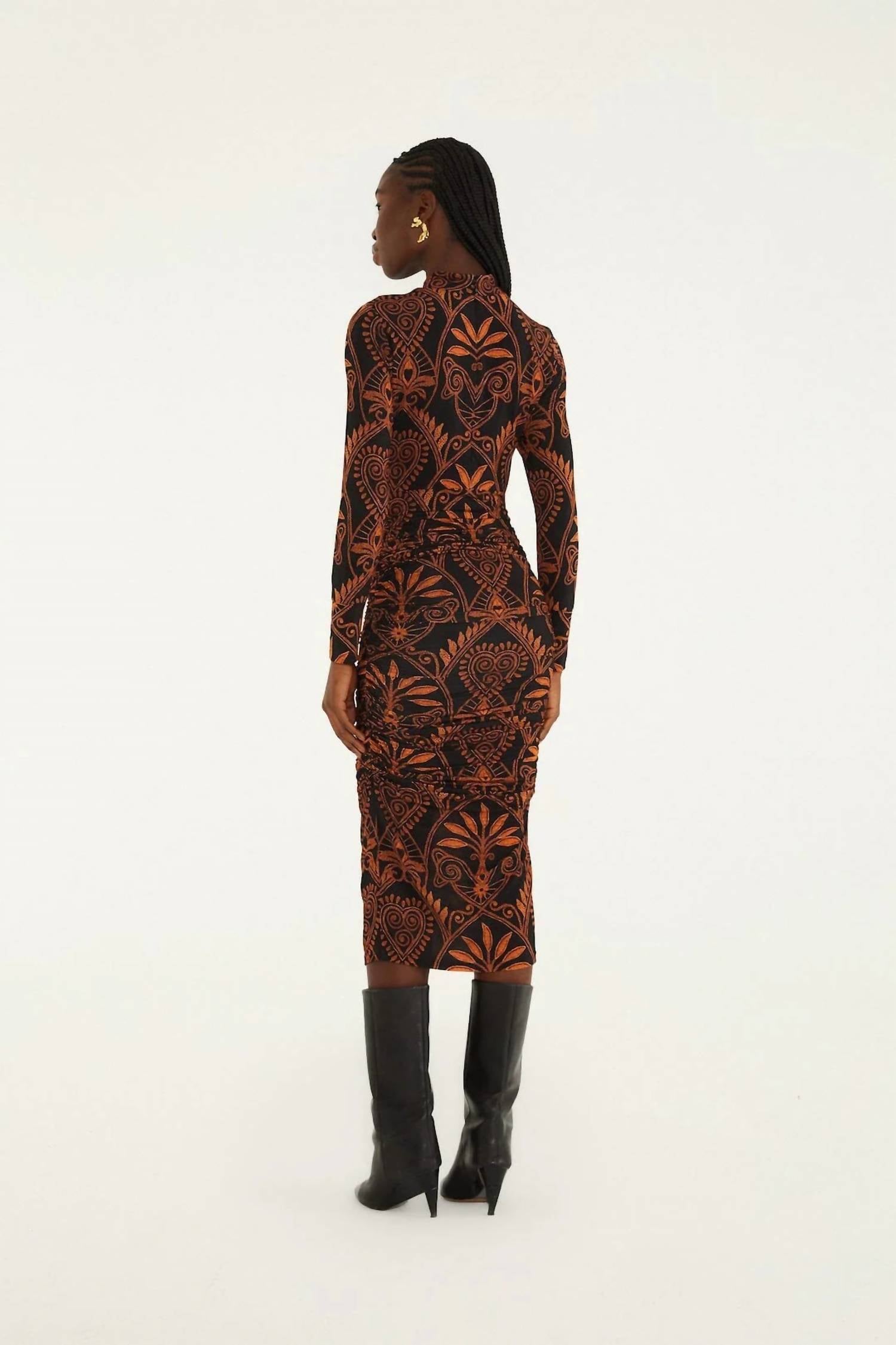 FARM RIO Cornely Ainika Jersey Midi Dress in black - women's dress - detail view