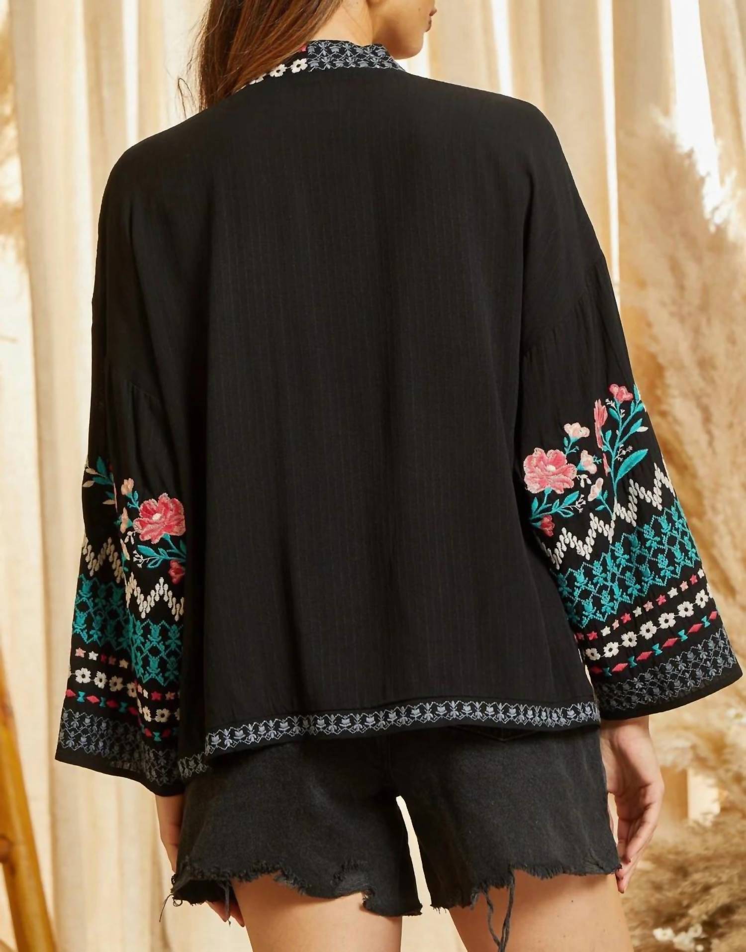 Andree By Unit - Open Front Embroidered Cardigan