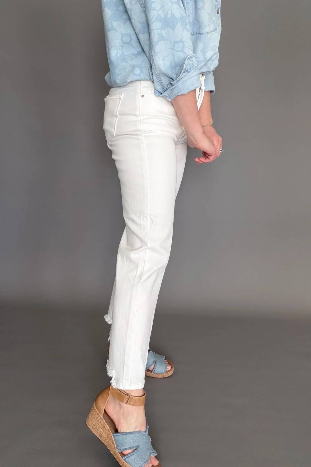 Risen - Tummy Control Elastic Band High Rise Straight Jeans