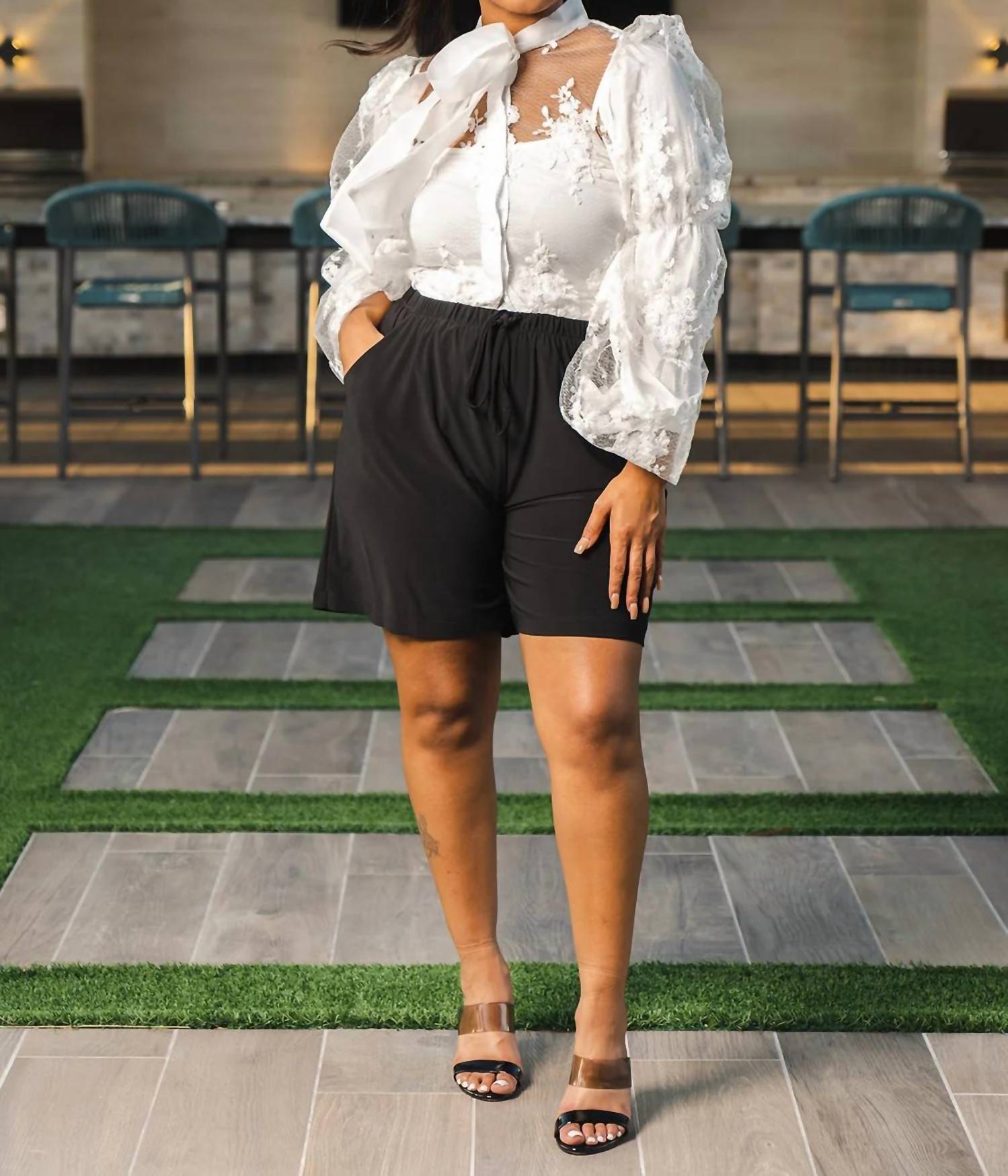 N By Nancy - Sheer Long sleeve Bow Tie Top