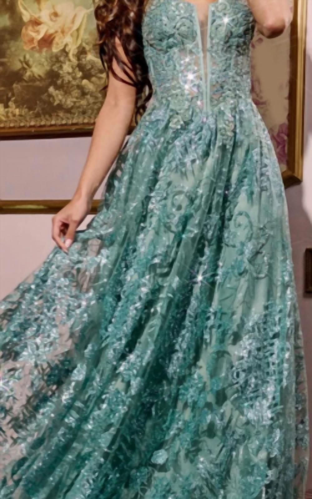 Jovani - Spaghetti Strap A-Line Gown with Embellished Bodice