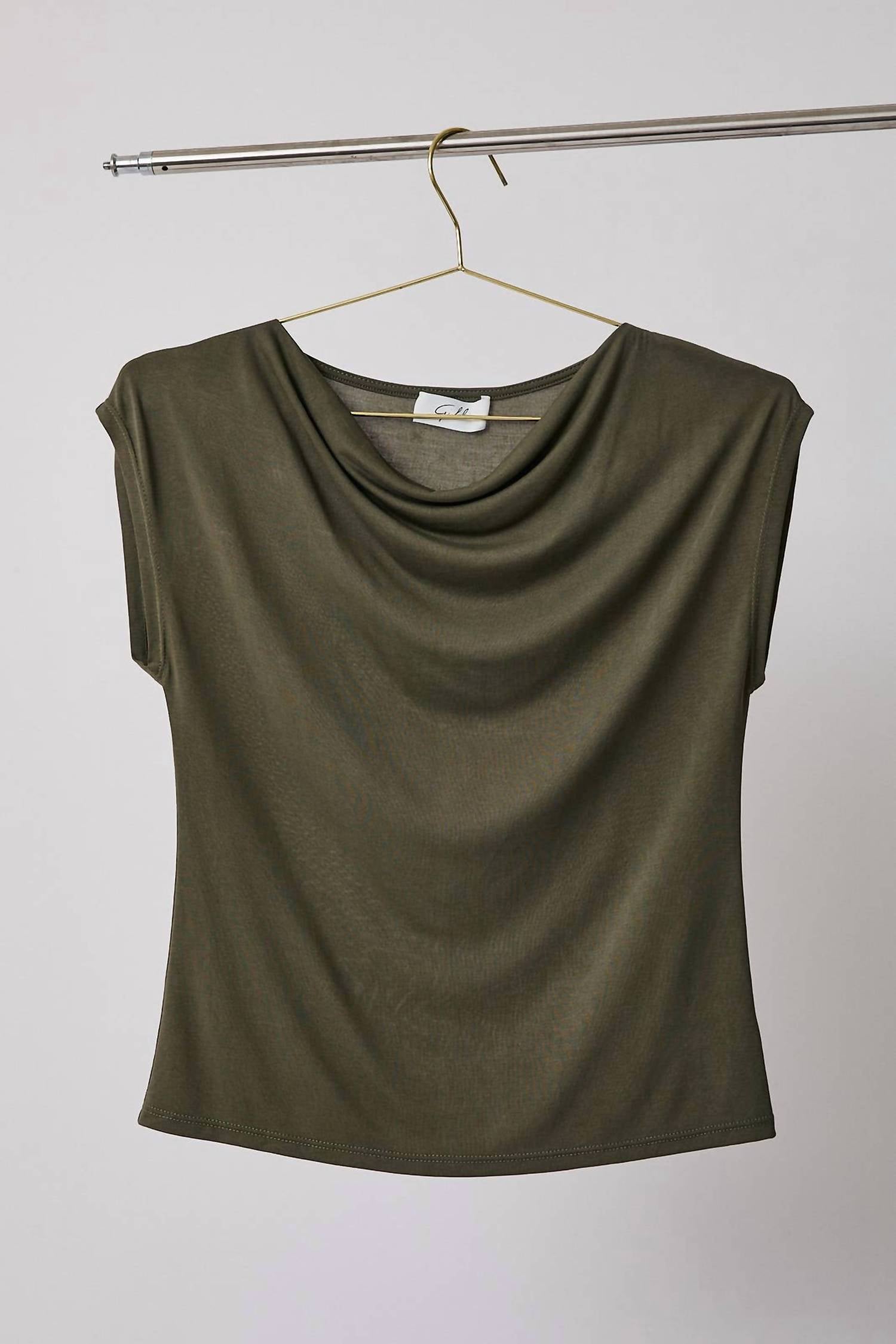GILLI Cowl Neck Cap Sleeve Top in olive - women's blouse - view 8
