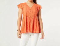COCO + CARMEN Zendaya Eyelet Peplum Top in orange - women's blouse