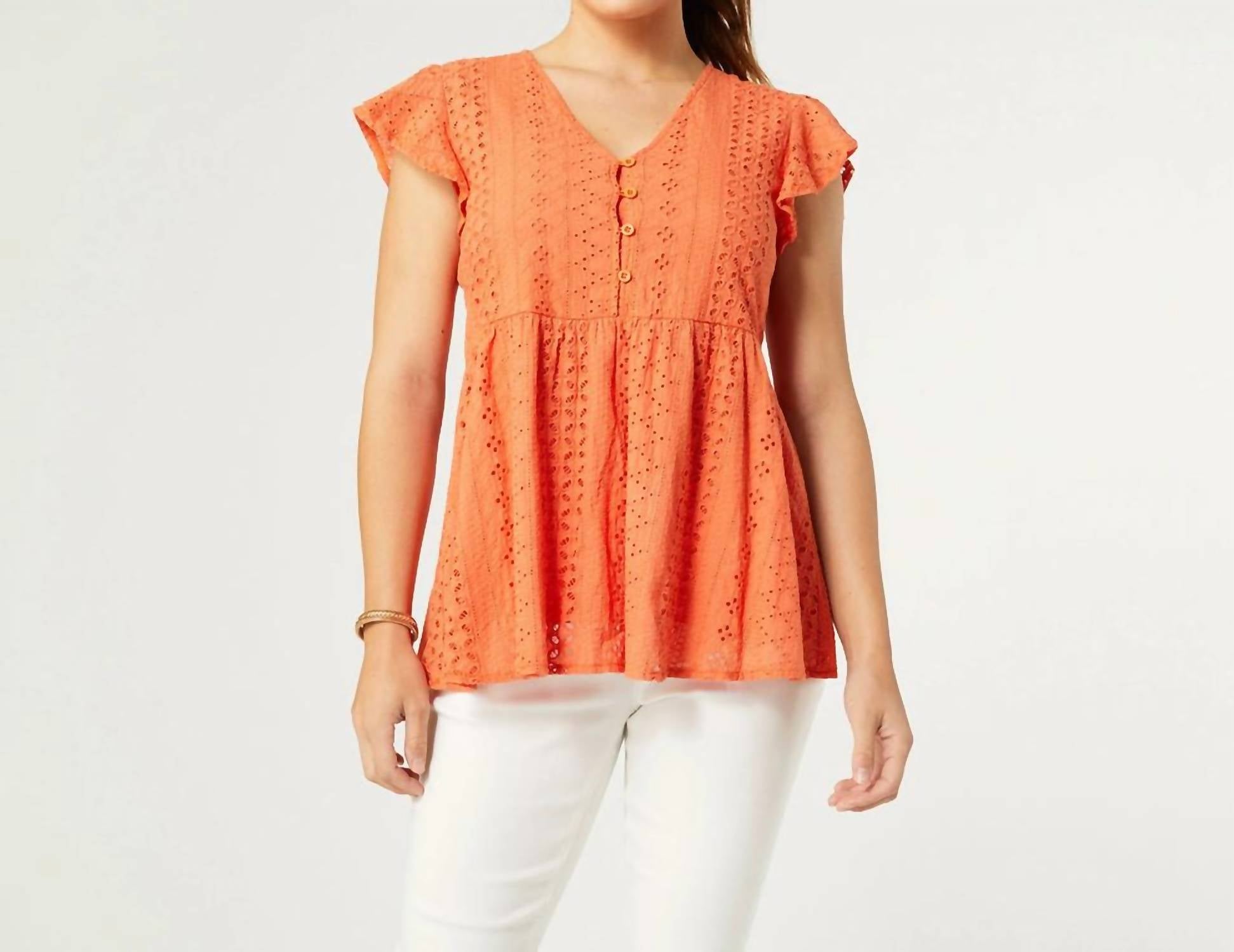 COCO + CARMEN Zendaya Eyelet Peplum Top in orange - women's blouse