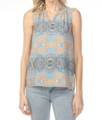Charlie B - Ruffle Collar Printed Sleeveless Top