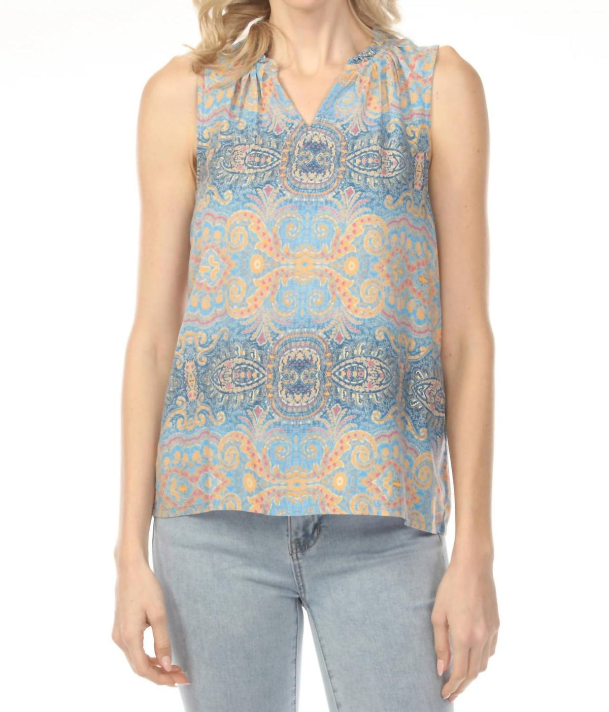 Charlie B - Ruffle Collar Printed Sleeveless Top