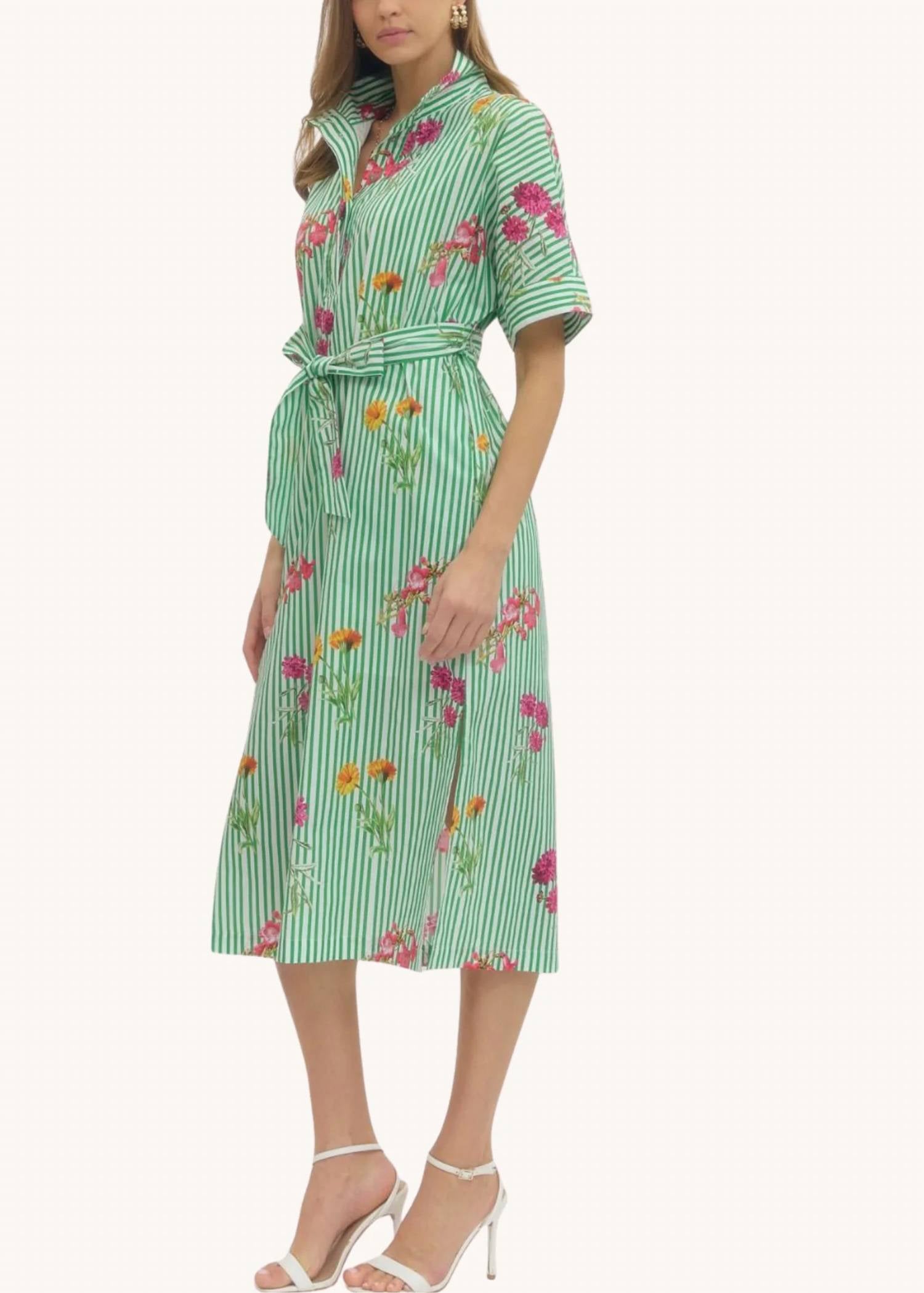 Entro - Bouquet Stripe Cotton Midi Shirt Dress