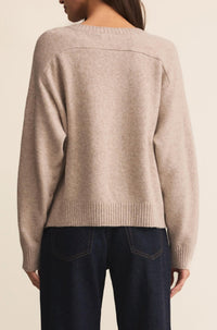 Z Supply Eloise V-neck Sweater in natural heather 1 - women's sweater - detail view