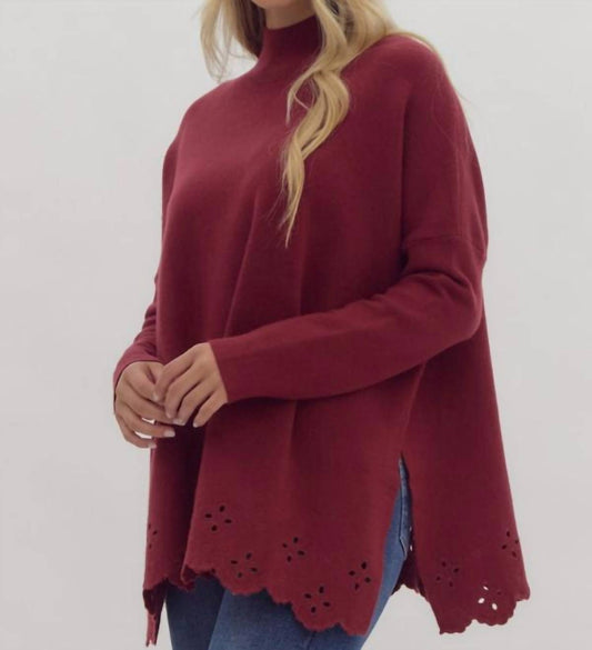Entro - High Neck Eyelet Sweater