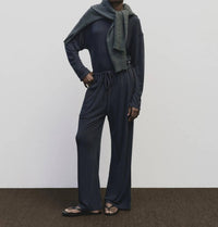 Mijeong Park Wool Cotton Jersey Pants in navy - women's pants - alternate view