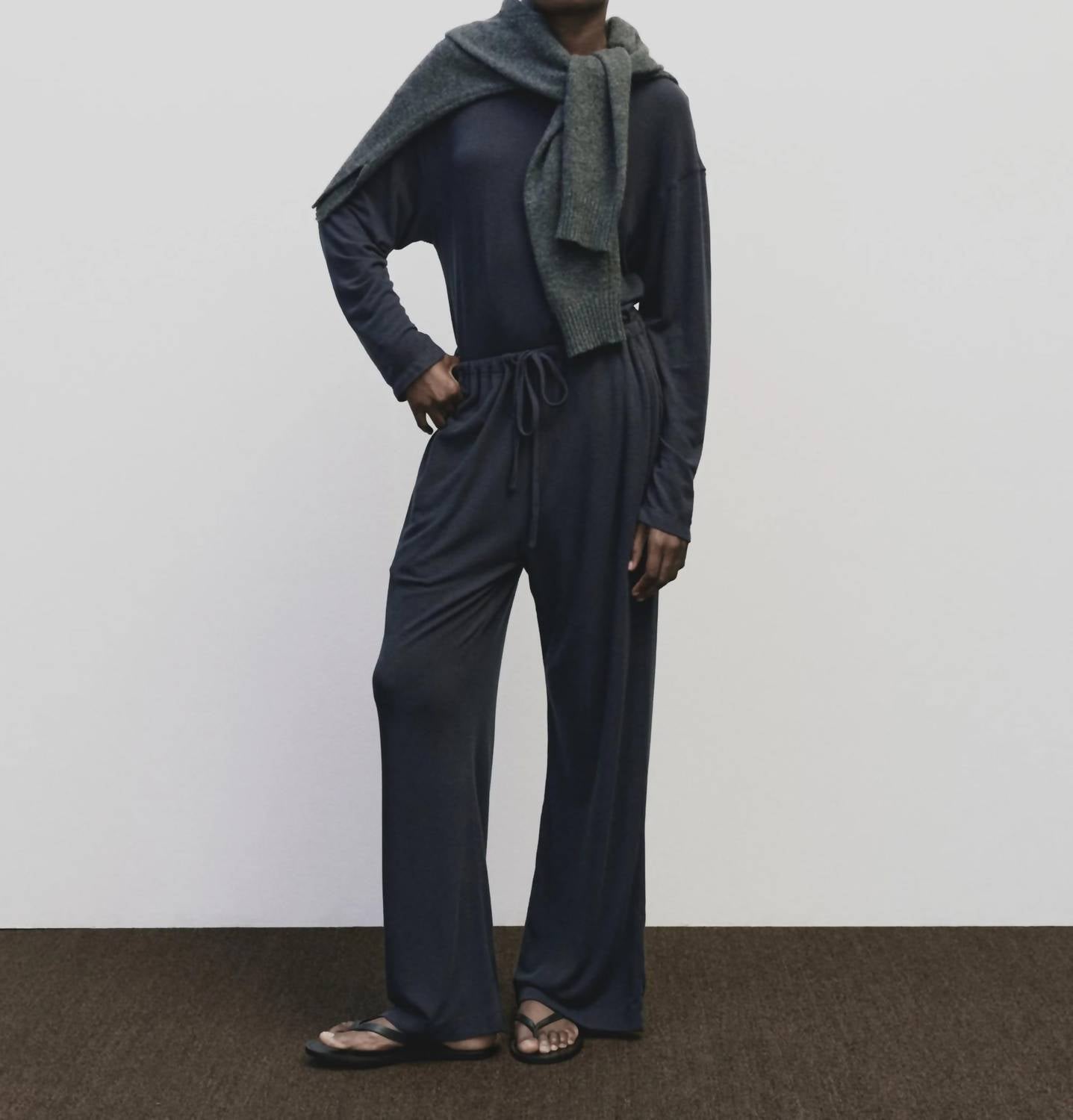 Mijeong Park Wool Cotton Jersey Pants in navy - women's pants - alternate view