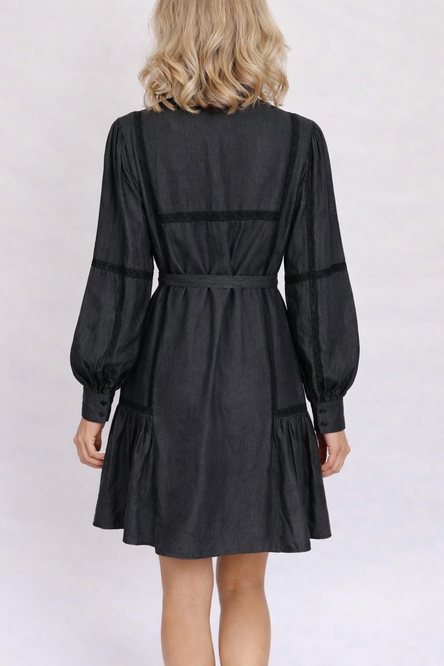 Gold Hawk Denim Tencel Lace Trim Dress in dark grey - women's dress - alternate view