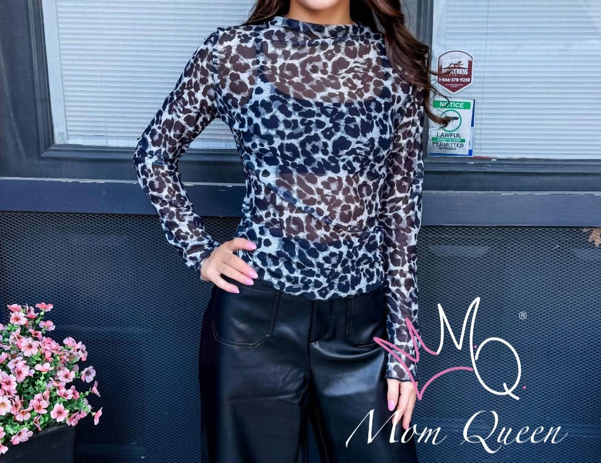 Masyal - London Leopard Print Mesh T-shirt Top