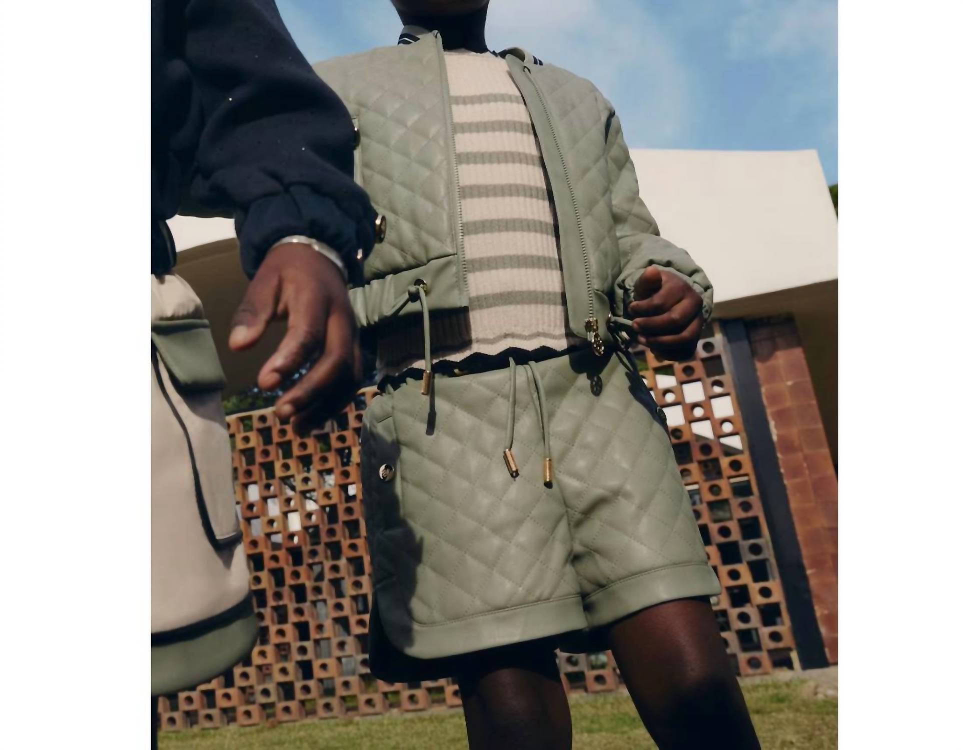 Abel & Lula August Leather Jacket in bayleaf - kids' jacket - detail view