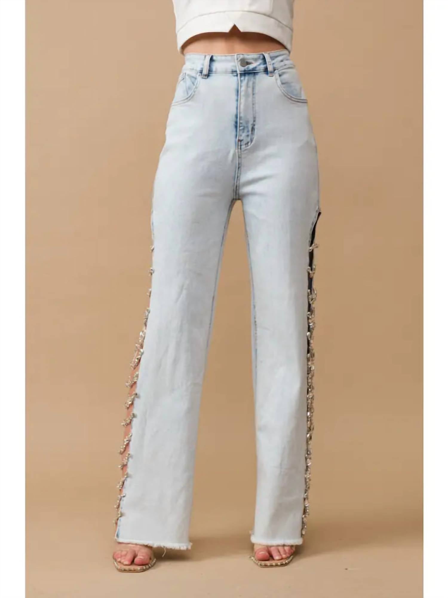 Blue B - Denim Stretch Jeans Cut Out Sides With Jewels