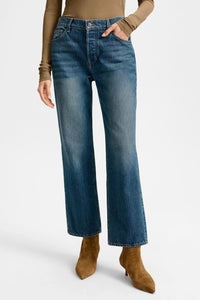 Veronica Beard Leah Mid Rise Straight Jeans in equinox blue - women's jeans