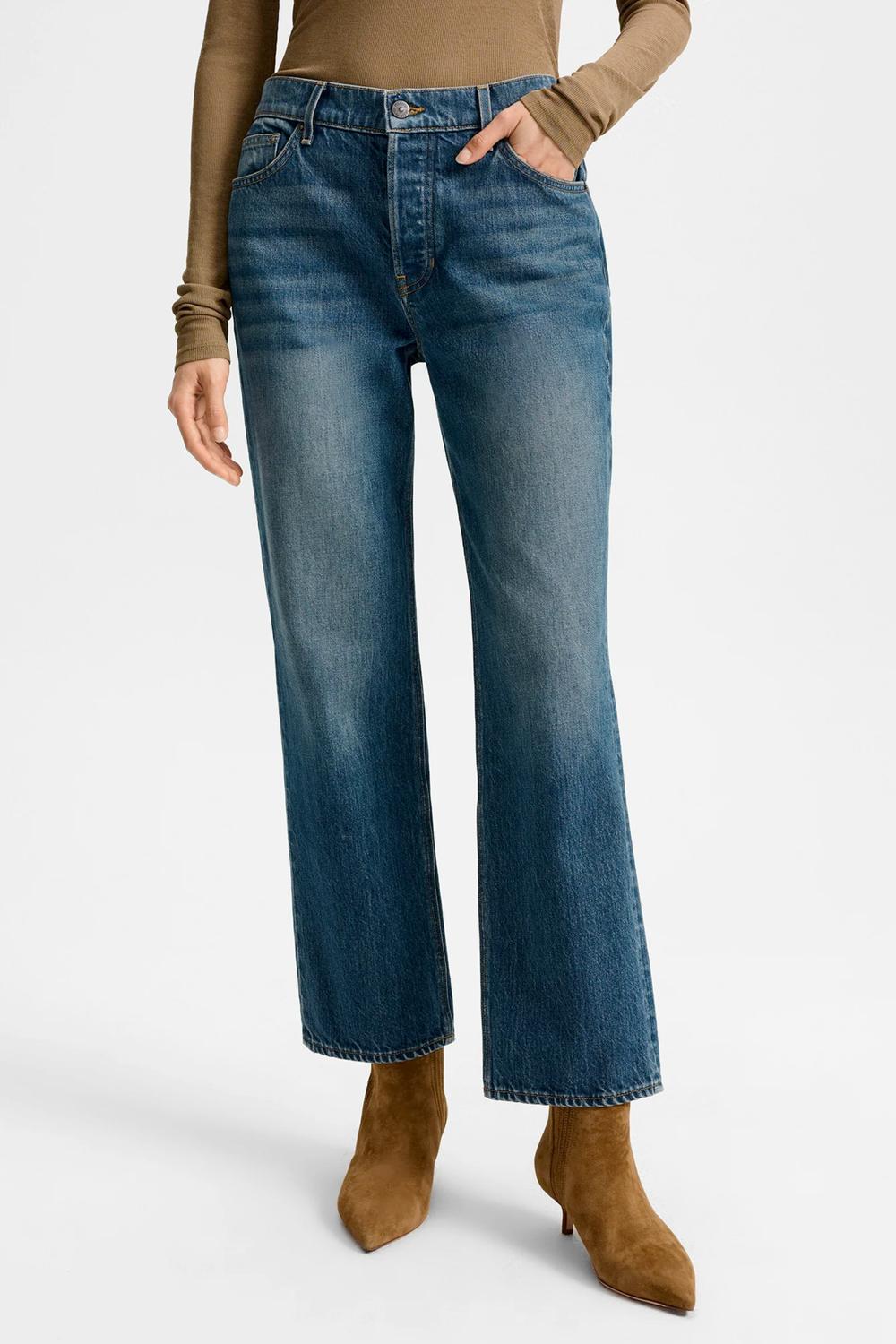 Veronica Beard Leah Mid Rise Straight Jeans in equinox blue - women's jeans