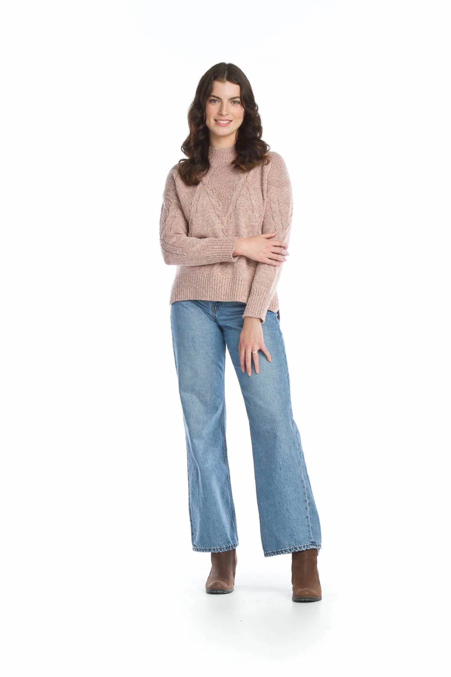 Papillon - Heathered Cable Knit Mock Neck Sweater