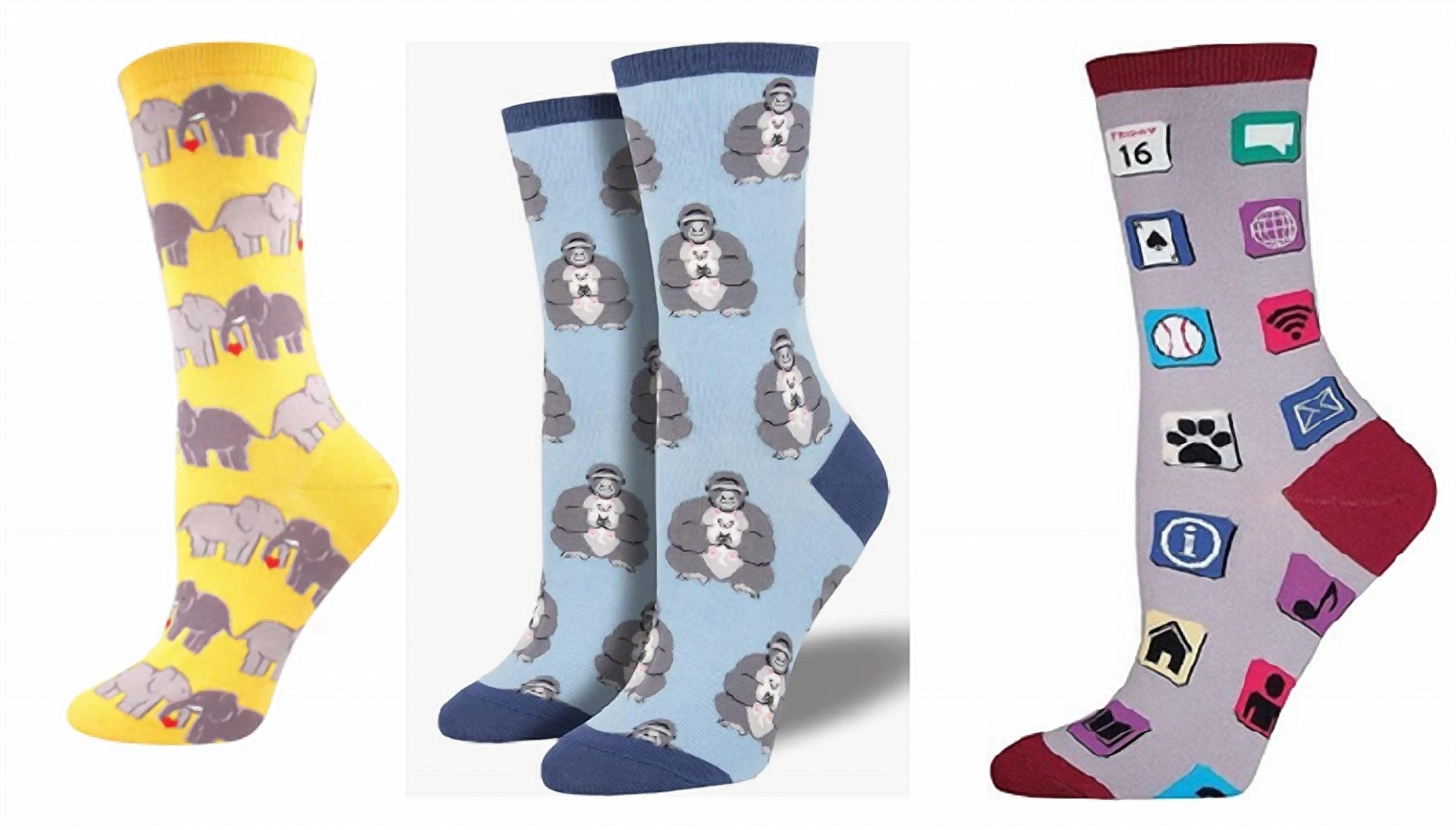 Socksmith - Women's Elephant Love & Unlikely Friends & Apps Socks - Set Of 3 Pair