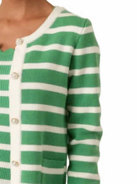 Prosperina Kennedy Cardigan in green tea stripe - women's cardigan - detail view