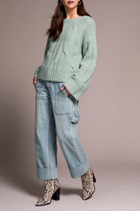 Tribal - Cable-Knit Textured Crewneck Sweater