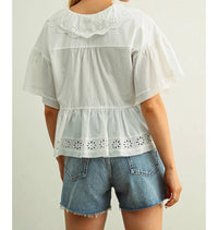 Miou Muse - Aria Romantic Eyelet Ruffle Blouse
