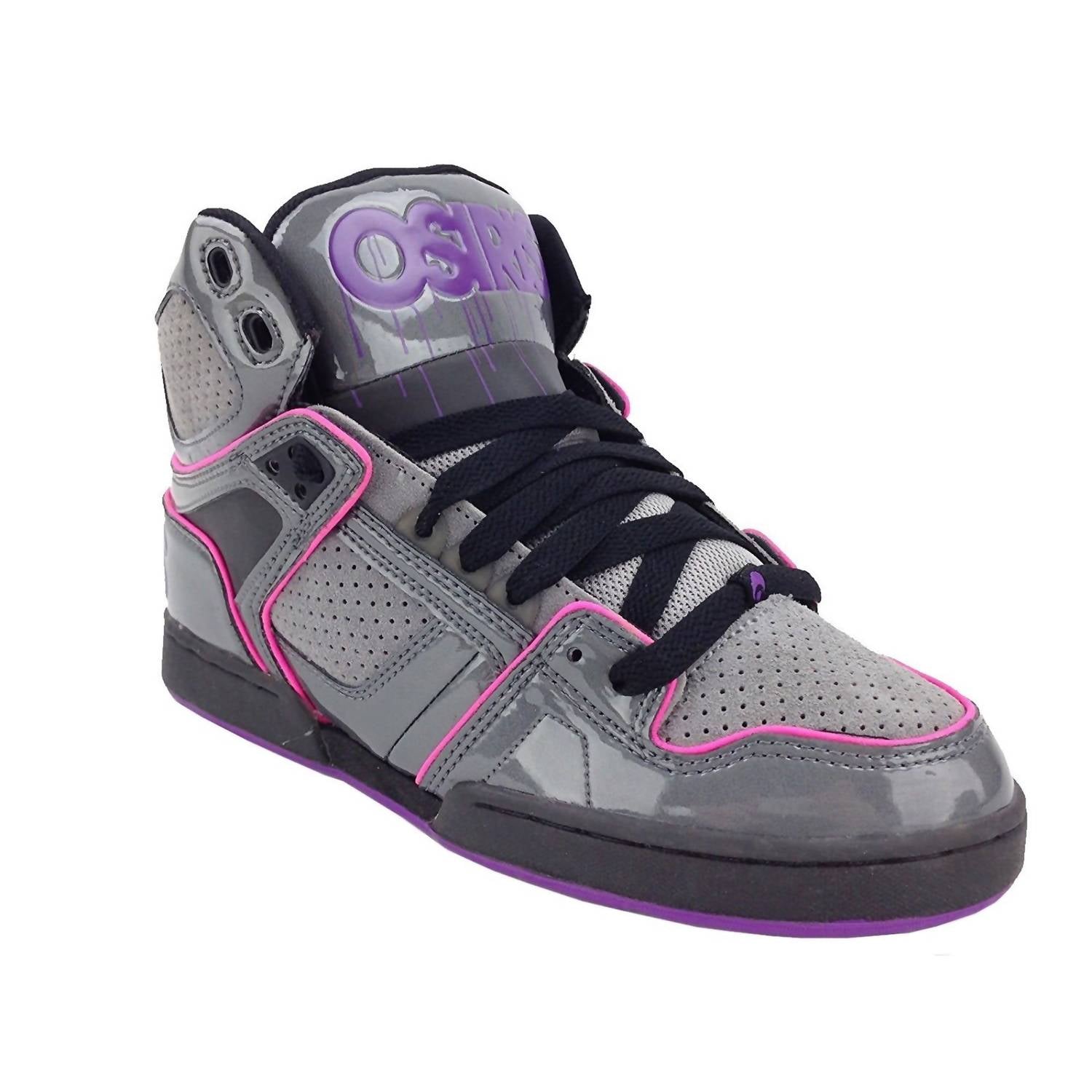 Osiris Girls Nyc 83 Slim Ult Sneaker in charcoal grey purple - kids' sneaker - detail view
