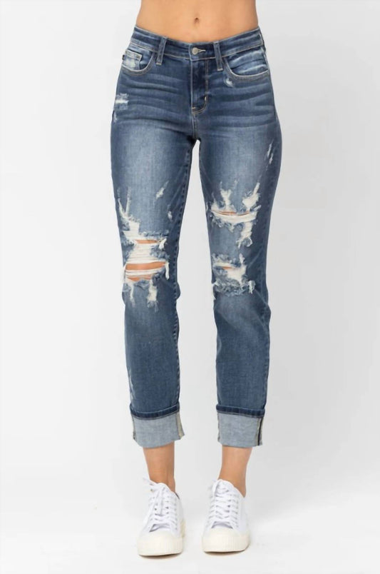 Judy Blue - Mid Rise Cuffed Destroy Boyfriend Jeans