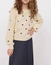Sadie & Sage Star Embroidered Sweater Top in cream navy - kids' sweater