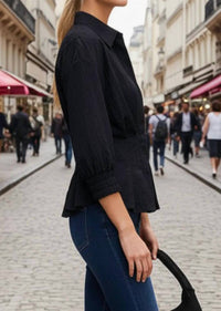 Vava - Dart Detail Quarter Sleeve Button Down Blouse