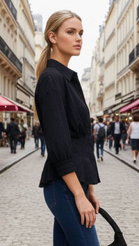 Vava - Dart Detail Quarter Sleeve Button Down Blouse