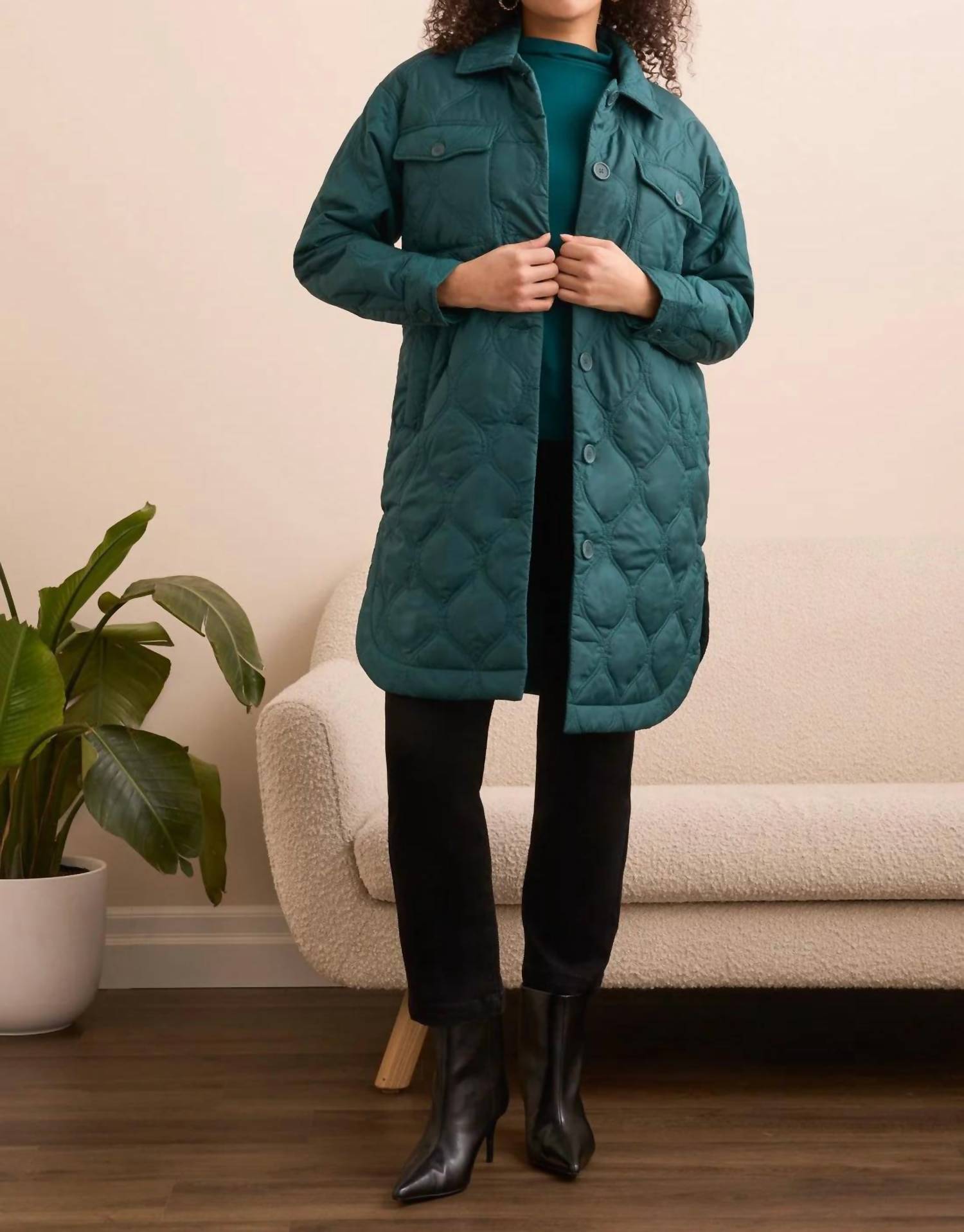 Tribal - Long Quilted Button-up Jacket With Pockets