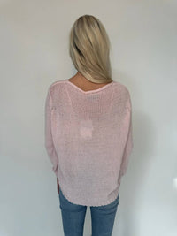 Wooden Ships Seashell Long Sleep Crew Top in caprice pink breaker white - women's long sleeve top - detail view